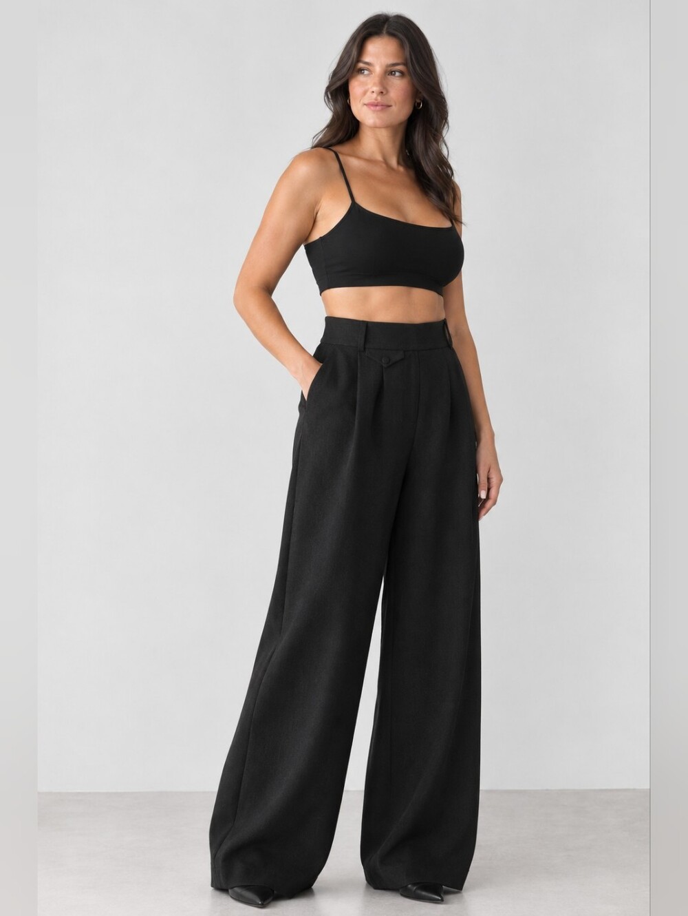 Torn by Ronny Kobo High-Rise Tailored Wide-Leg Pants Size L Black and navy blue